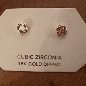 NWT Rose Pink Square Cut Cubic Zirconia Stud Earrings with Gold- Dipped frame